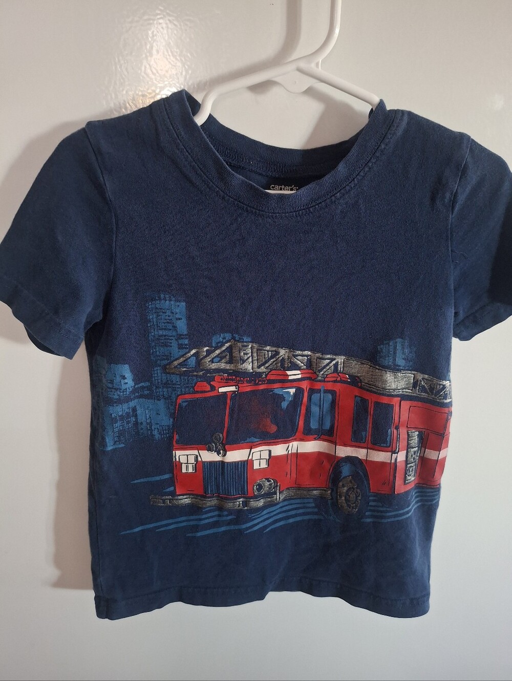 Carter's Navy Tee with Red Fire Truck Graphic